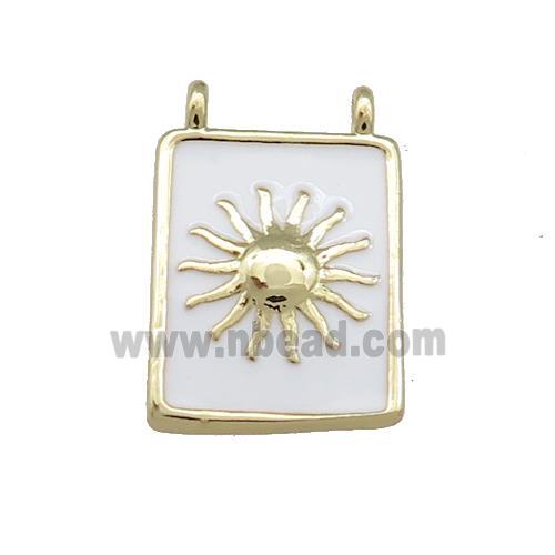 Copper Rectangle Pendant White Enamel Sun 2loops Gold Plated