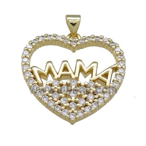 Copper Heart Pendant Pave Zircon Mama Gold Plated