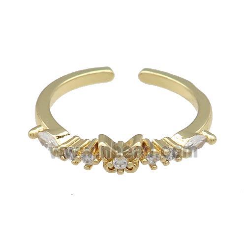 Copper Rings Pave Zircon Butterfly Gold Plated