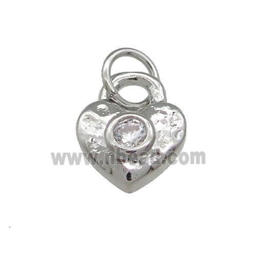 Copper Heart Pendant Pave Zircon Hammered Platinum Plated