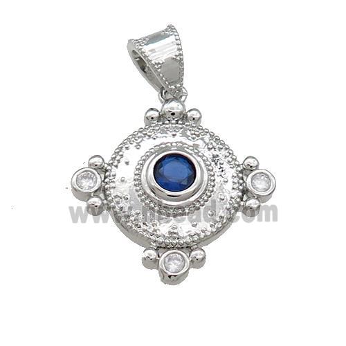 Copper Circle Pendant Pave Zircon Platinum Plated