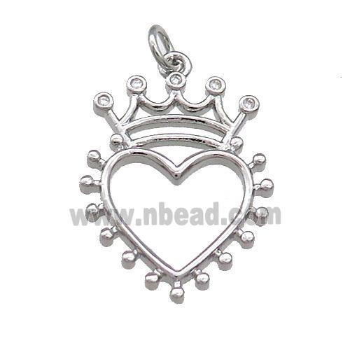 Copper Crown Pendant Pave Zircon Heart Platinum Plated