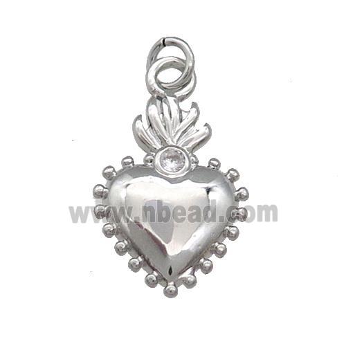 Copper Sacred Heart Pendant Pave Zircon Platinum Plated