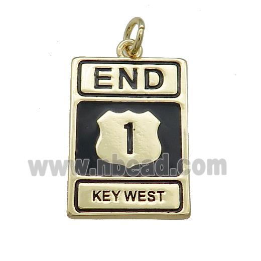 Copper Rectangle End Key West Black Enamel Gold Plated