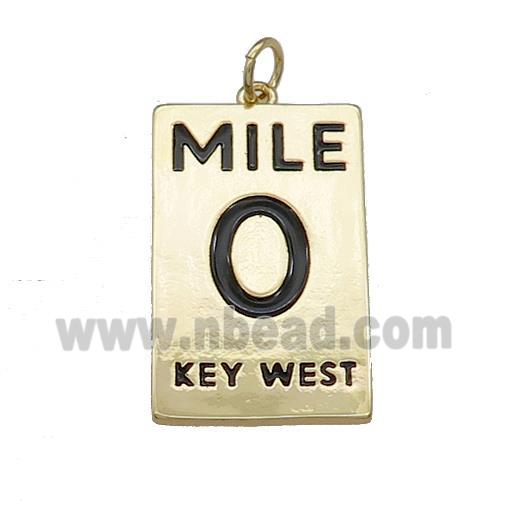 Copper Rectangle 0Mile Key West Black Enamel Gold Plated