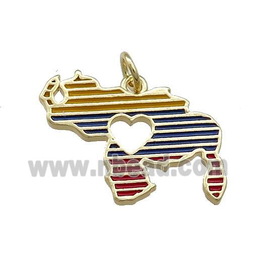 Copper Rhinoceros Charms Pendant Heart Multicolor Enamel Gold Plated