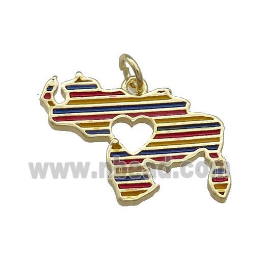 Copper Rhinoceros Pendant Heart Multicolor Enamel Gold Plated