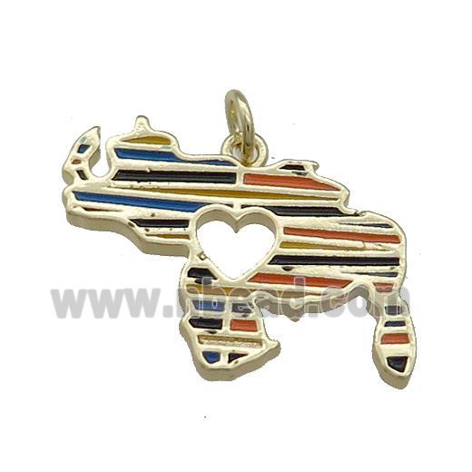 Copper Rhinoceros Pendant Heart Multicolor Enamel Gold Plated