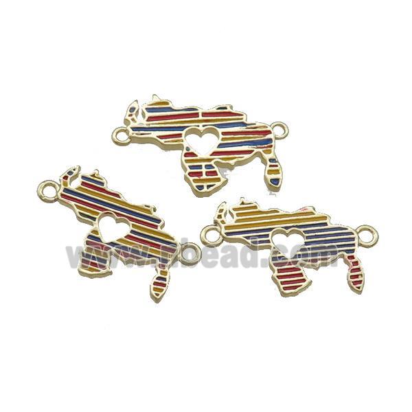 Copper Rhinoceros Pendant Heart Multicolor Enamel 2loops Gold Plated Mixed