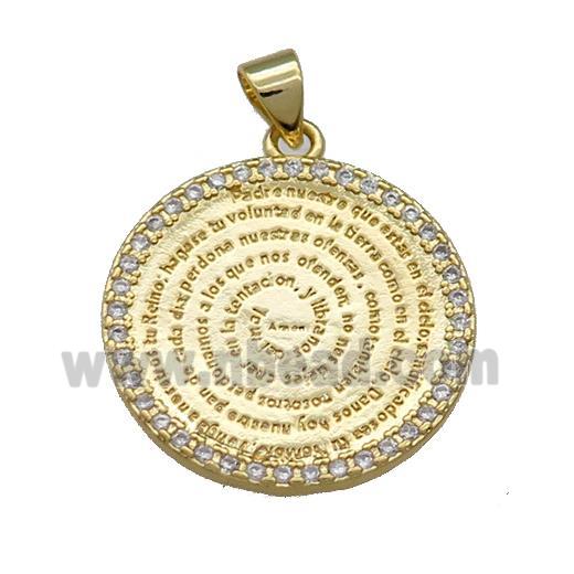 Copper Circle Prayer Pendant Pave Zircon Religious Gold Plated