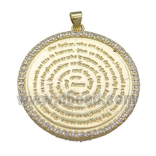 Copper Circle Prayer Pendant Pave Zircon Religious Gold Plated