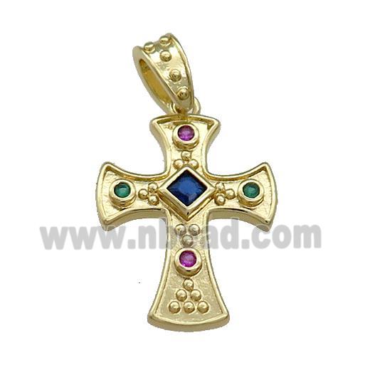 Copper Cross Pendant Pave Zircon Gold Plated