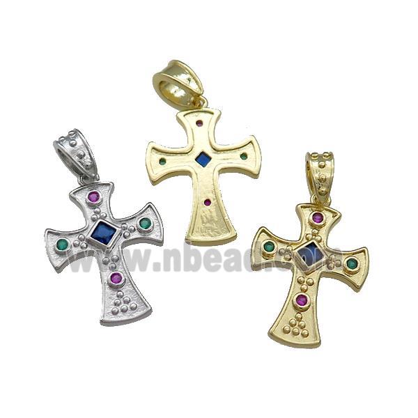 Copper Cross Pendant Pave Zircon Mixed