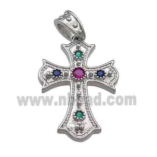 Copper Cross Pendant Pave Zircon Platinum Plated