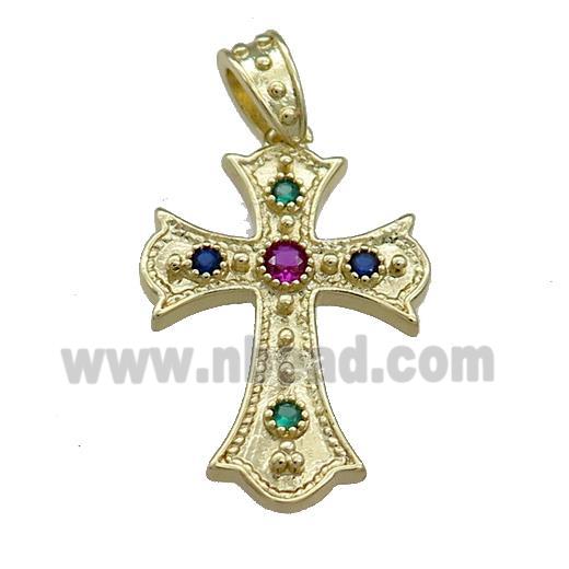 Copper Cross Pendant Pave Zircon Gold Plated