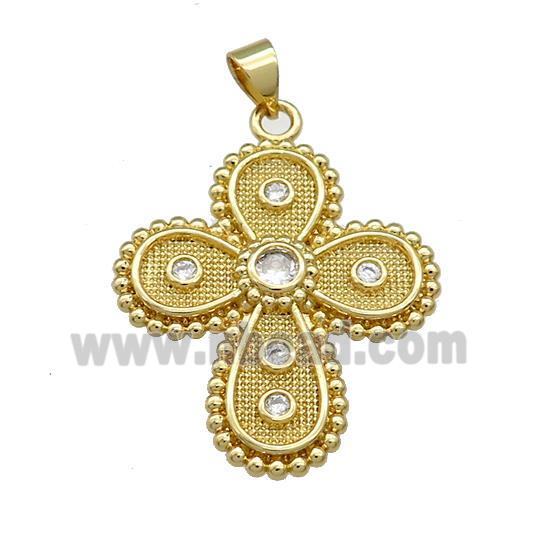 Copper Cross Pendant Pave Zircon Gold Plated