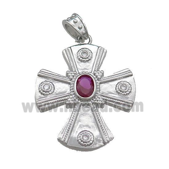 Copper Cross Pendant Pave Zircon Platinum Plated