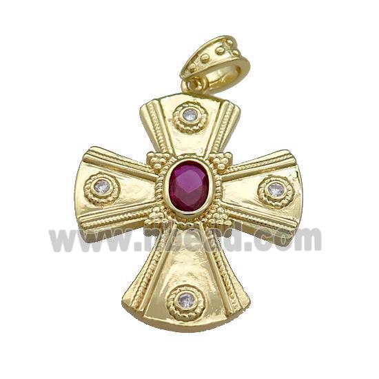 Copper Cross Pendant Pave Zircon Gold Plated