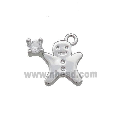 Christmas Gingerbread Man Copper Pendant Pave Zircon Platinum Plated