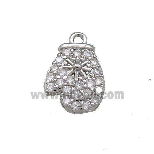 Christmas Mittens Copper Pendant Pave Zircon Platinum Plated