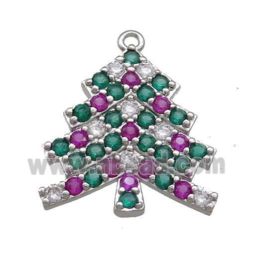 Christmas Tree Charms Copper Pendant Pave Zircon Platinum Plated