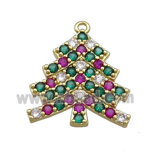 Christmas Tree Charms Copper Pendant Pave Zircon Gold Plated