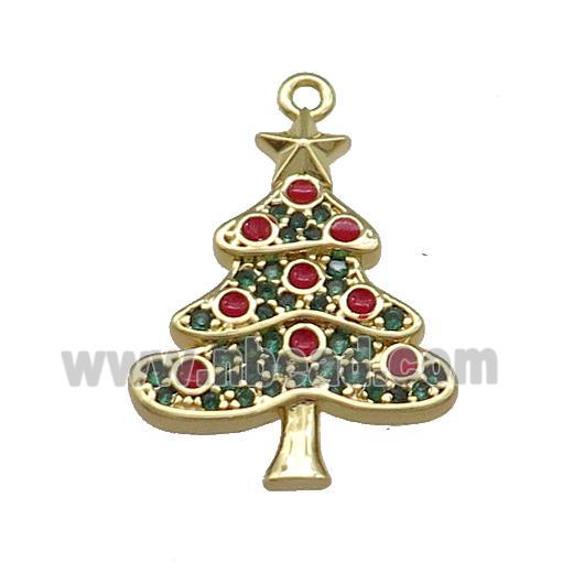 Christmas Tree Charms Copper Pendant Pave Zircon Gold Plated