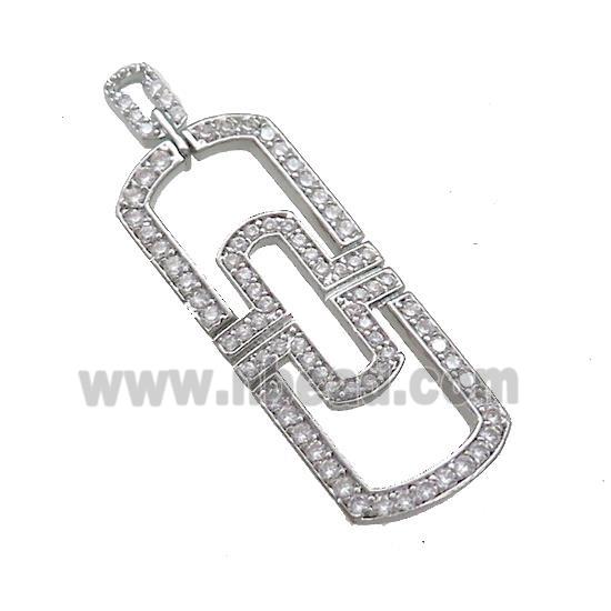 Copper Rectangle Pendant Pave Zircon Platinum Plated