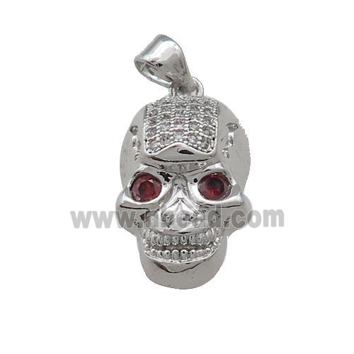 Copper Skull Pendant Pave Zircon Platinum Plated