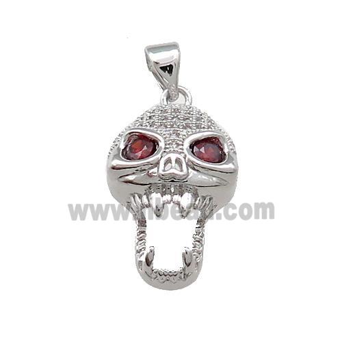 Copper Skull Pendant Pave Zircon Halloween Platinum Plated