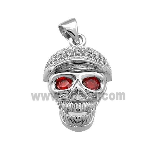 Copper Skull Pendant Pave Zircon Platinum Plated