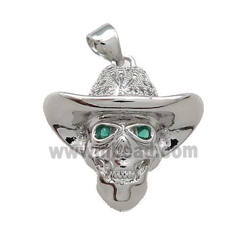 Copper Skull Pendant Pave Zircon Platinum Plated