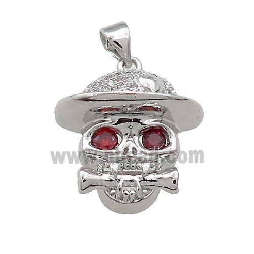 Copper Skull Pendant Pave Zircon Platinum Plated