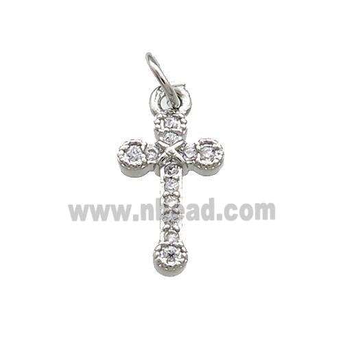 Copper Cross Pendant Pave Zircon Platinum Plated