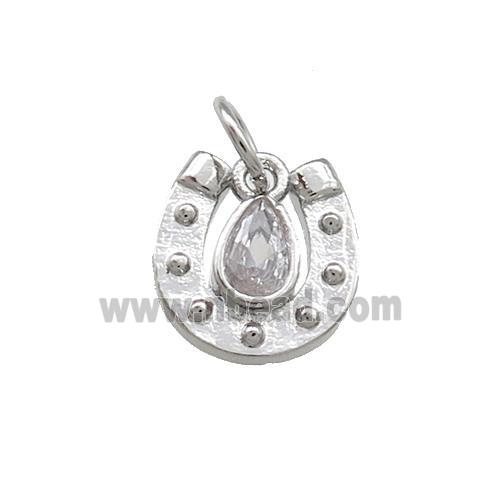 Copper Horseshoe Charms Pendant Pave Zircon Platinum Plated