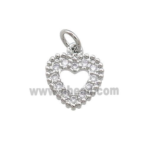 Copper Heart Pendant Pave Zircon Platinum Plated