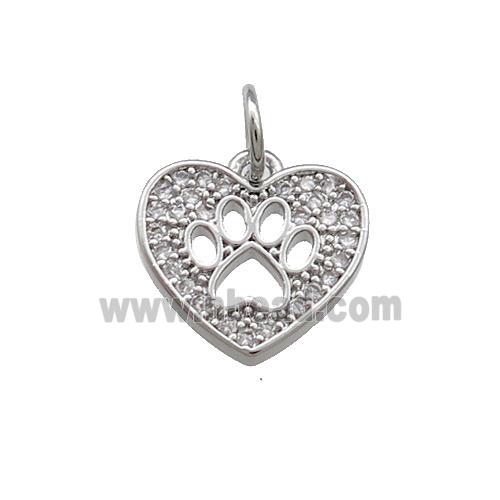 Copper Heart Pendant Pave Zircon Paw Platinum Plated