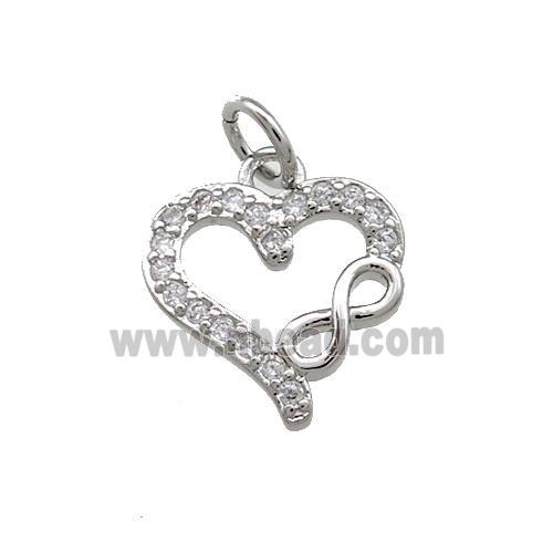 Copper Heart Pendant Pave Zircon Infinity Platinum Plated