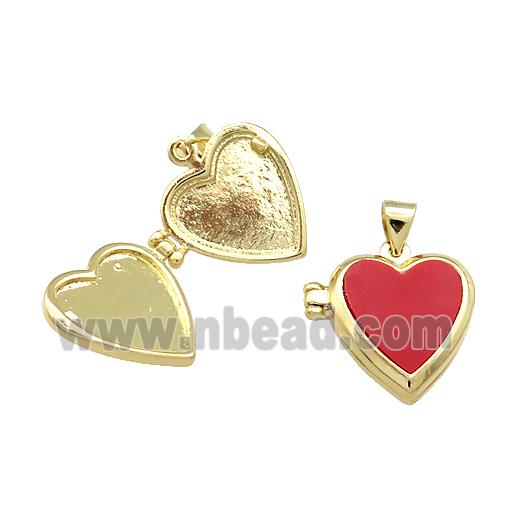 Copper Locket Pendant Pave Red Agate Heart Gold Plated