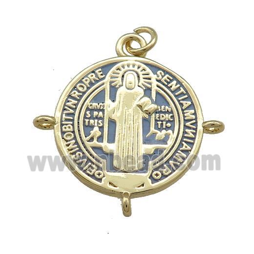 Copper Jesus Pendant Religious Medal Charms Gray Painted Circle Gold Plated