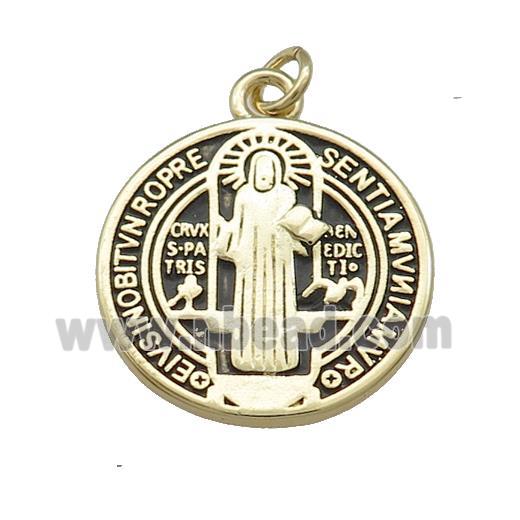 Copper Jesus Pendant Religious Medal Charms Black Painted Circle Gold Plated