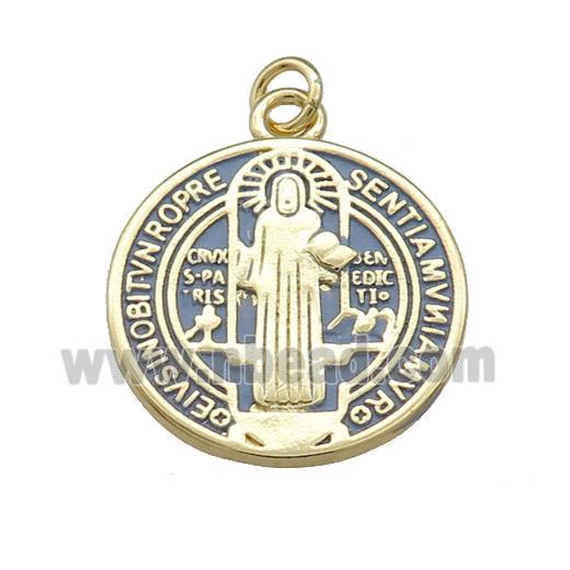 Copper Jesus Pendant Religious Medal Charms Gray Painted Circle Gold Plated