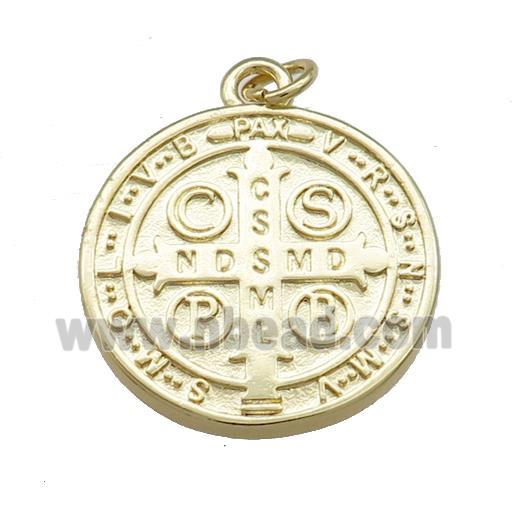 Copper Jesus Pendant Religious Medal Charms Green Enamel Circle Gold Plated