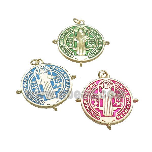 Copper Jesus Pendant Religious Medal Charms Painted Circle Gold Plated Mixed