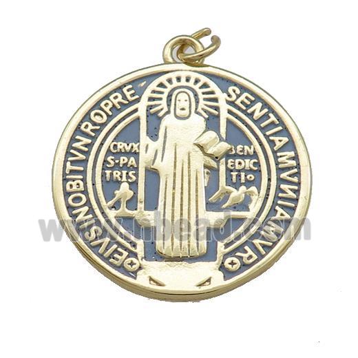 Copper Jesus Pendant Religious Medal Charms Gray Painted Circle Gold Plated