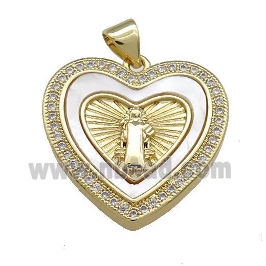Copper Heart Pendant Pave Shell Zircon Jesus 18K Gold Plated