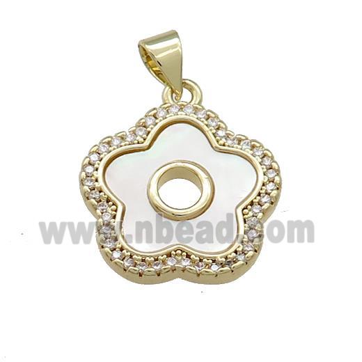 Copper Flower Pendant Pave Shell Zircon 18K Gold Plated
