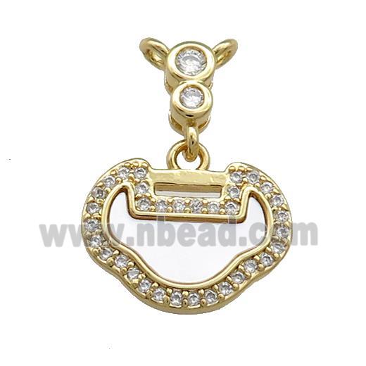 Copper Lock Pendant Pave Shell Zircon 18K Gold Plated