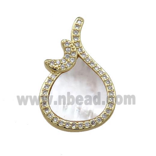 Copper Teardrop Pendant Pave Shell Zircon Moon 18K Gold Plated