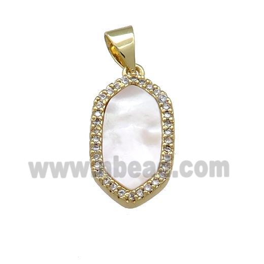 Copper Oval Pendant Pave Shell Zircon 18K Gold Plated